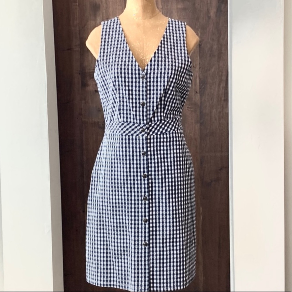J. Crew Navy and White Gingham Button-Front Sheath Dress
